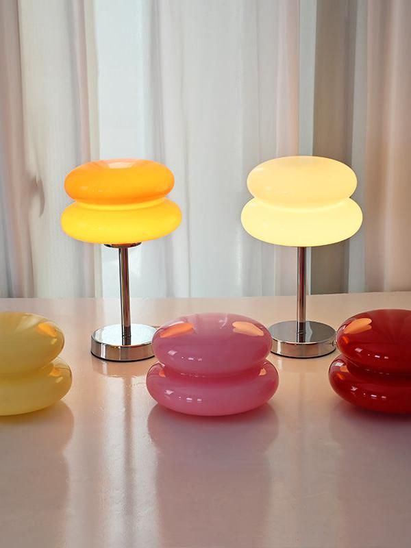 Macaron Glass Table Lamp – Trichromatic Dimming Night Light & Bedside Decor