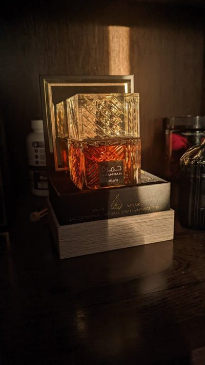“Lattafa Khamrah Eau de Parfum 100ml – unisex Arabic fragrance with cinnamon, dates, vanilla, and amber wood notes”
