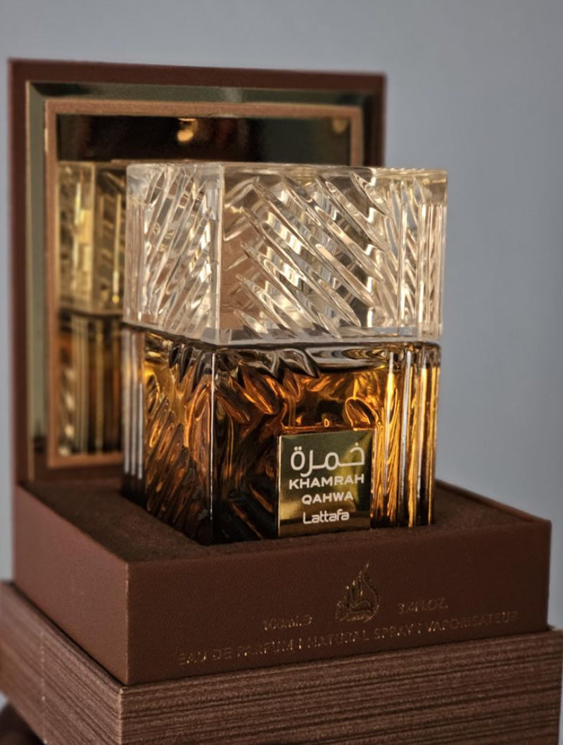 “Lattafa Khamrah Qahwa – unisex coffee and spice fragrance with ginger, cinnamon, praline, and vanilla notes (100ml)”
