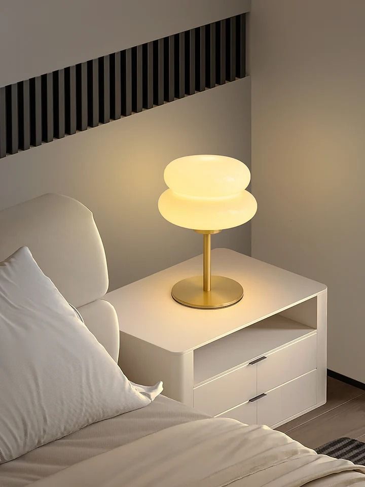 Macaron Glass Table Lamp – Trichromatic Dimming Night Light & Bedside Decor