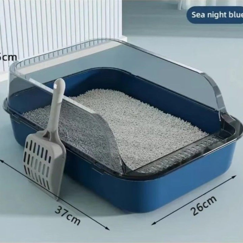 “Kitty Sandbox Semi-Enclosed Cat Litter Box – splashproof and easy-clean cat toilet tray for kittens & cats”