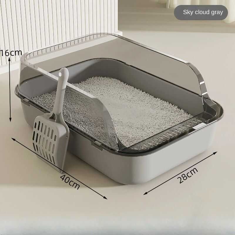 “Kitty Sandbox Semi-Enclosed Cat Litter Box – splashproof and easy-clean cat toilet tray for kittens & cats”