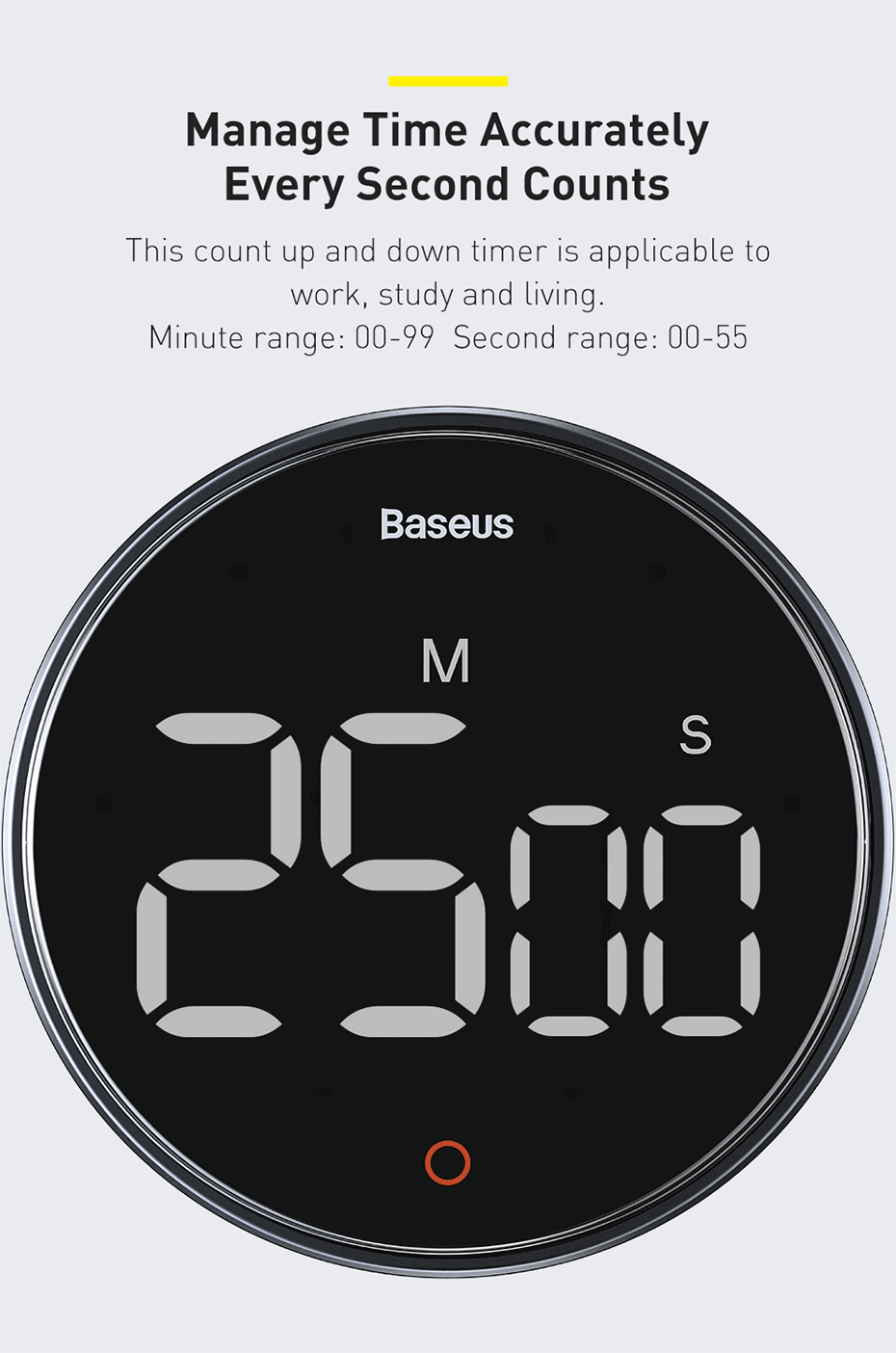 Baseus Digital Kitchen Timer – Magnetic Countdown Alarm Clock & Stopwatch