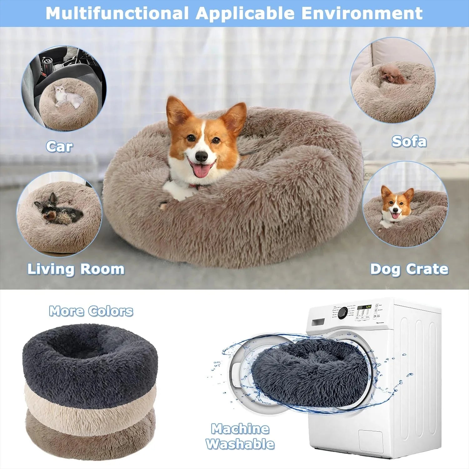Round Dog & Cat Bed – Plush Winter Warm Basket, Washable Pet Sofa