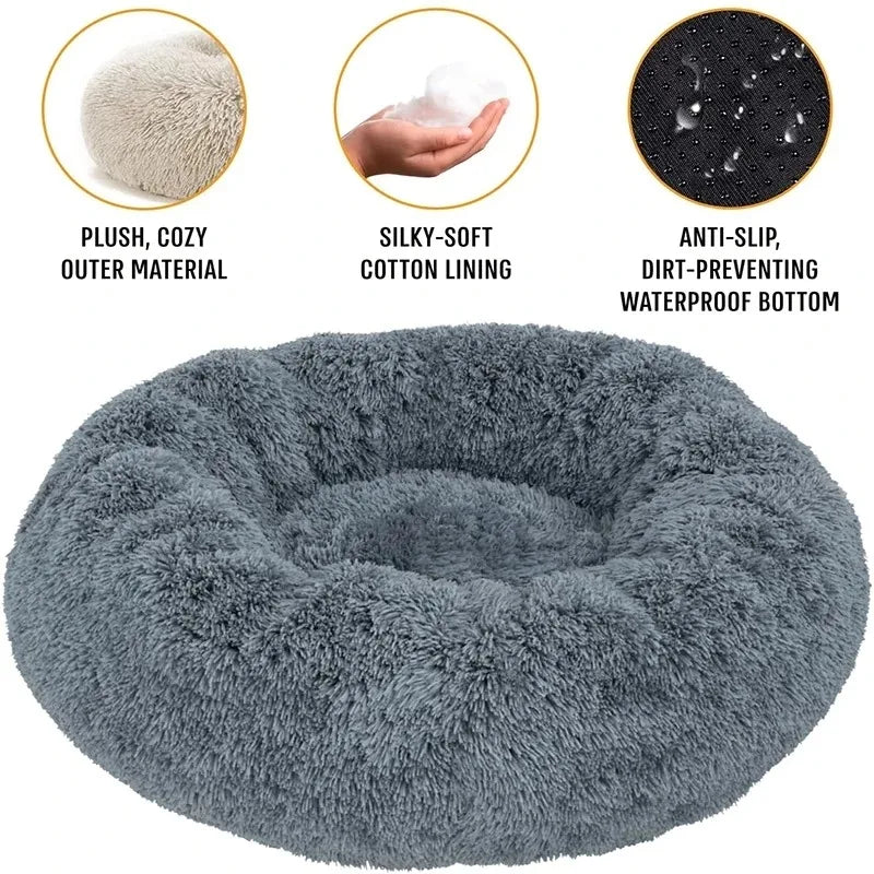Round Dog & Cat Bed – Plush Winter Warm Basket, Washable Pet Sofa