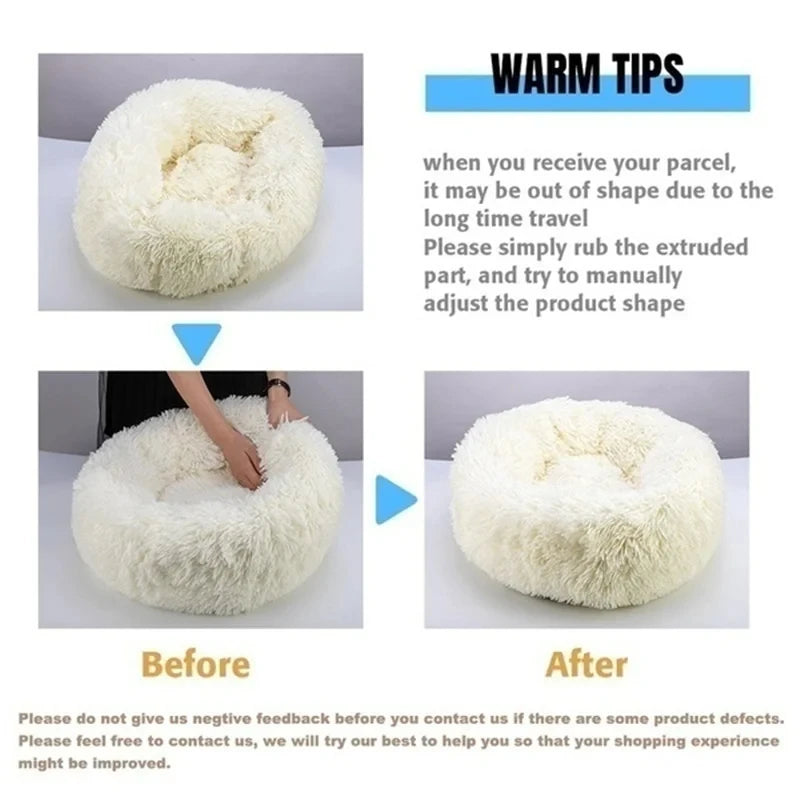 Round Dog & Cat Bed – Plush Winter Warm Basket, Washable Pet Sofa