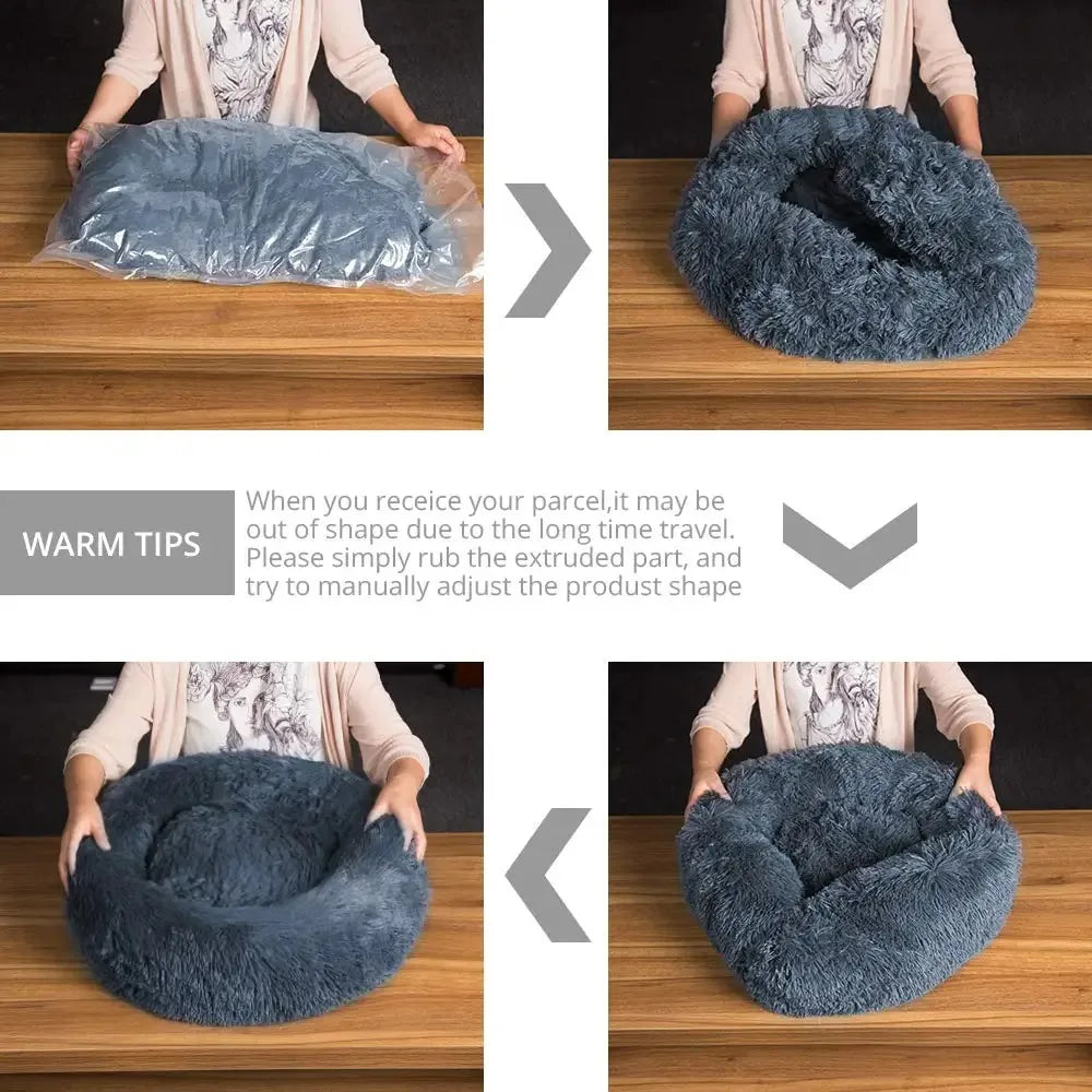 Round Dog & Cat Bed – Plush Winter Warm Basket, Washable Pet Sofa