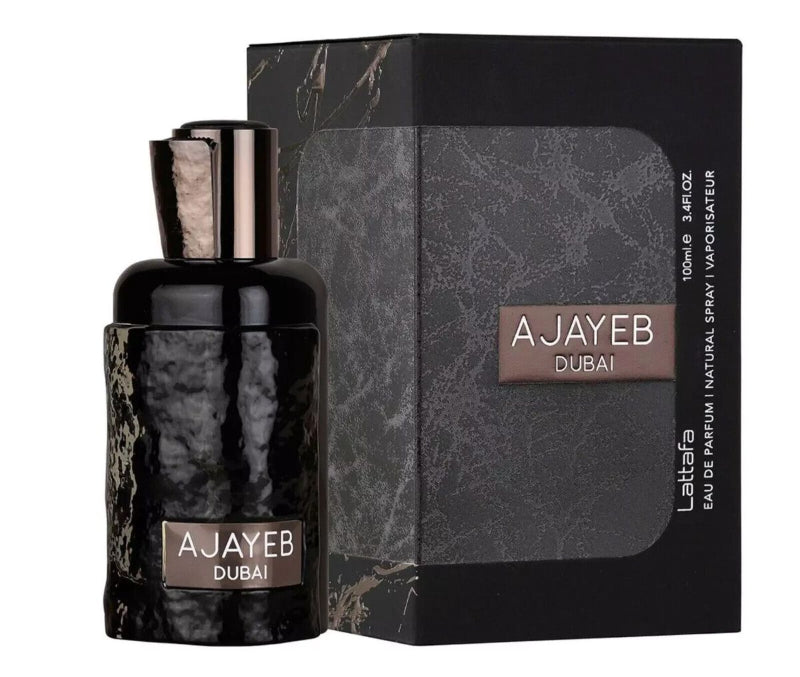 “Ajayeb Dubai by Lattafa – luxury oriental-gourmand unisex perfume with saffron, pineapple, coffee, and vanilla notes (100ml)”